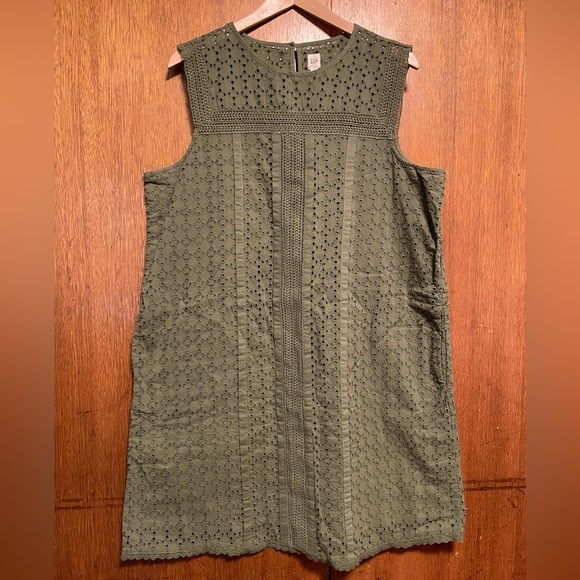 Flattering 60s summer style Gap shift dress cotton eyelet lace POCKETS! Large - Picture 1 of 5